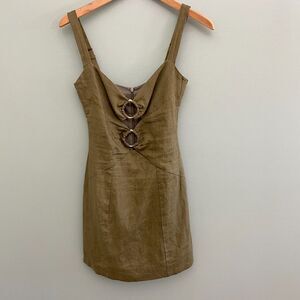 Rumer Linen Mini Dress Peek a Boo Byron Ring Womens XS Green Party